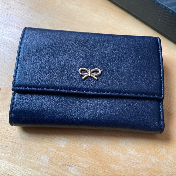 Auth Anya Hindmarch Trifold Navy Blue Wallet PRISTINE w/ Box - Picture 2 of 13
